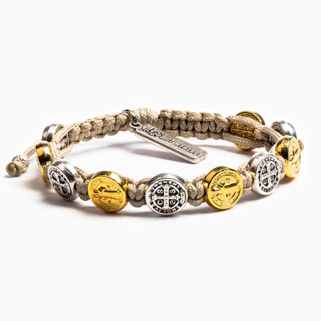 Benedictine Blessing Bracelet - Mixed Medals and Tan by My Saint My Hero - Lyla's: Clothing, Decor & More - Plano Boutique