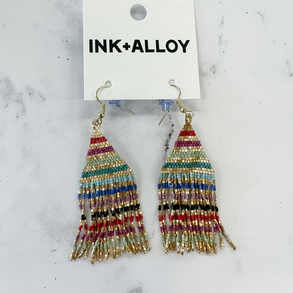 Gold Red Purple Mint Fringe Luxe Stripe Earrings by Ink & Alloy - Lyla's: Clothing, Decor & More - Plano Boutique
