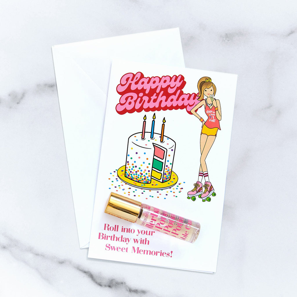 Tinte Roller Girl Birthday Card - Bubble Gum Rollerball Lip Potion - Lyla's: Clothing, Decor & More - Plano Boutique