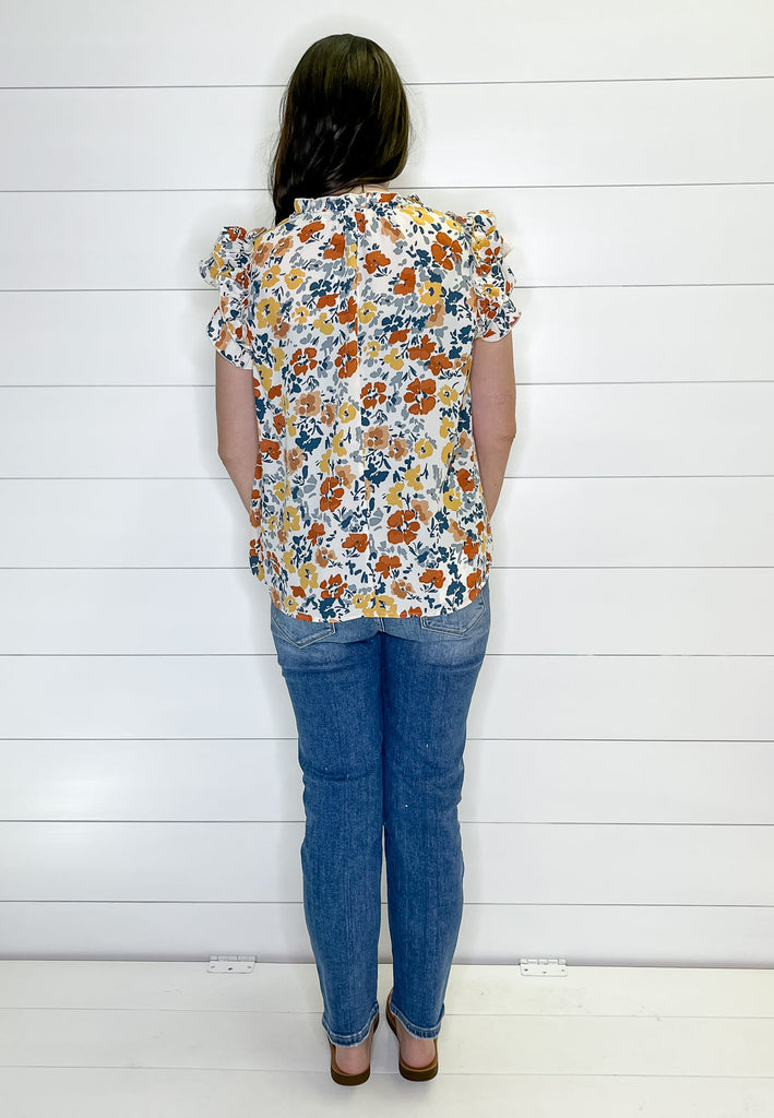One and Only Mustard Floral Print Top - Lyla's: Clothing, Decor & More - Plano Boutique