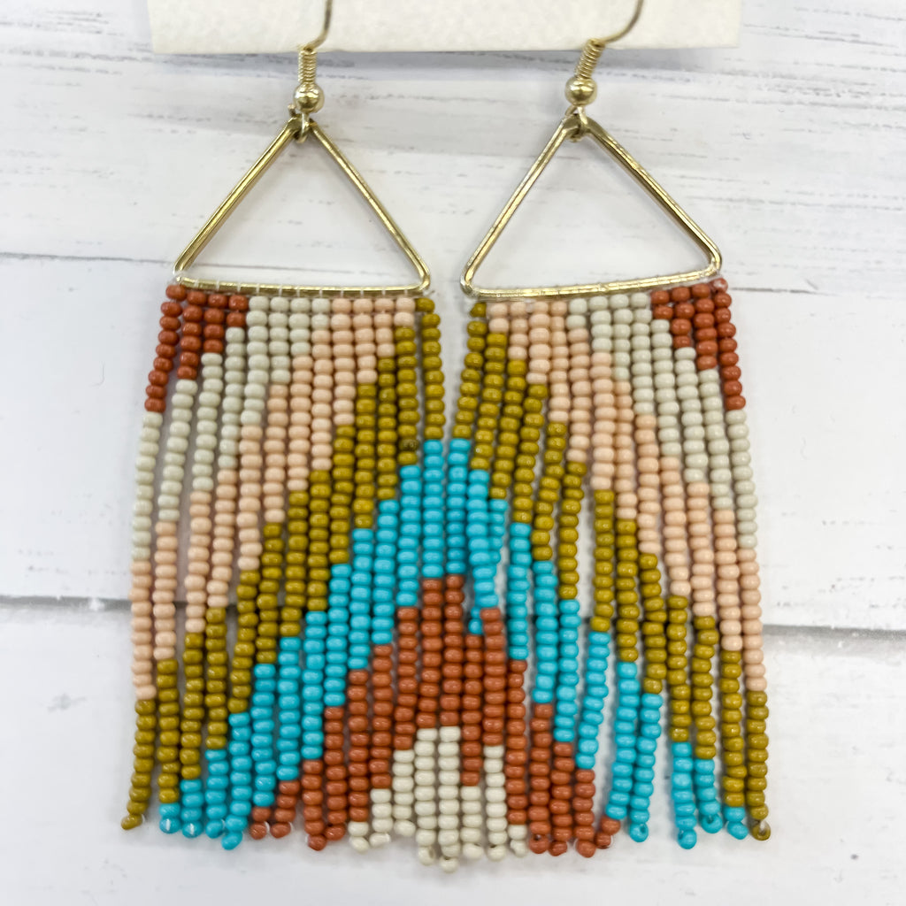 Rust Turquoise Pink Diagonal Stripe on Triangle Earring by Ink & Alloy - Lyla's: Clothing, Decor & More - Plano Boutique