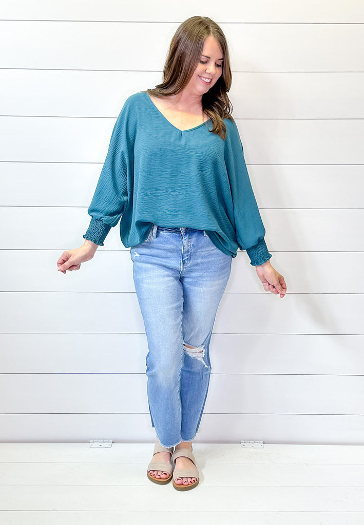 Teal We See You Again V Neckline Top - Lyla's: Clothing, Decor & More - Plano Boutique