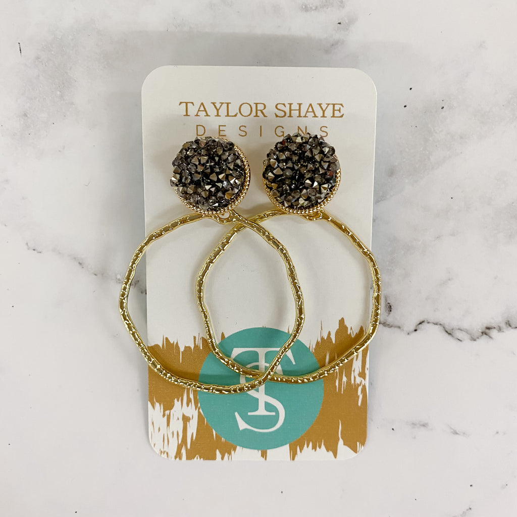 Glitter Gunmetal Hoops by Taylor Shaye - Lyla's: Clothing, Decor & More - Plano Boutique