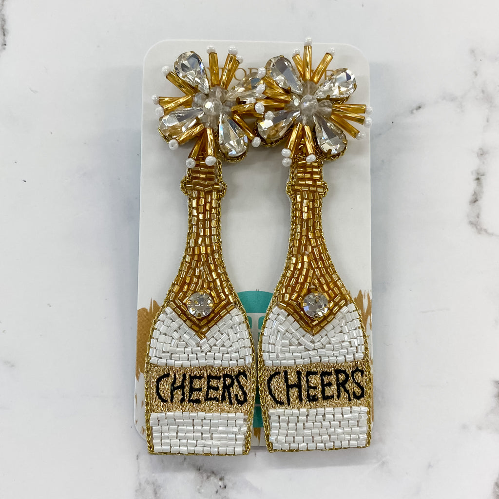 Cheers White Bottle Earrings by Taylor Shaye - Lyla's: Clothing, Decor & More - Plano Boutique