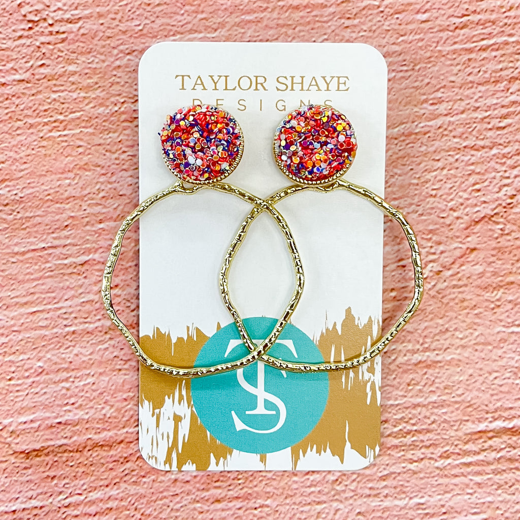 Glitter Coral Rainbow Hoops by Taylor Shaye - Lyla's: Clothing, Decor & More - Plano Boutique