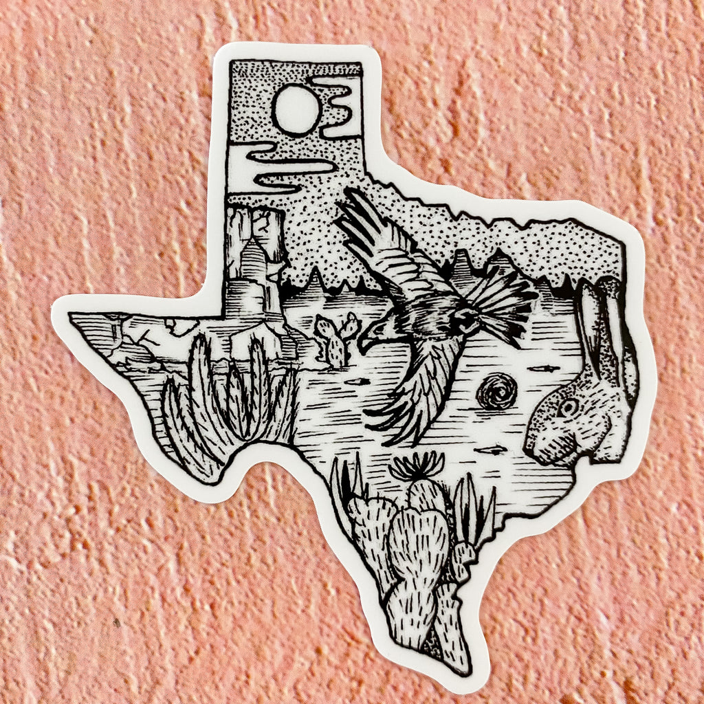 Black and White Texas Shaped Sticker - Lyla's: Clothing, Decor & More - Plano Boutique