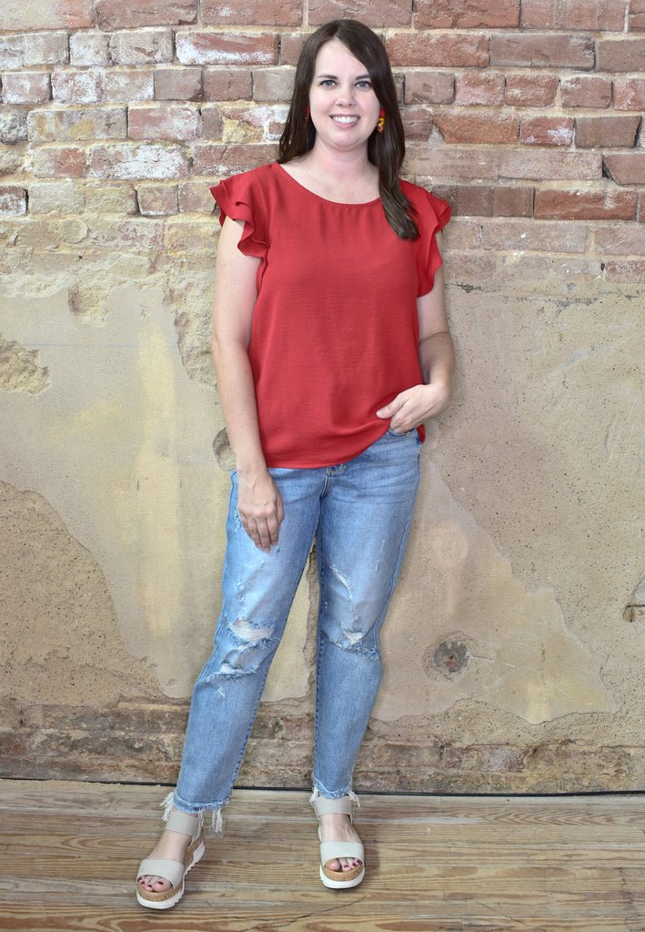 Ruffle Sleeve Red Top - Lyla's: Clothing, Decor & More - Plano Boutique